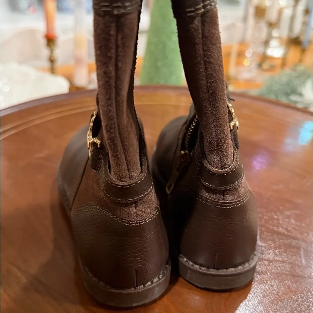 Janie & Jack Brown Leather and Suede Riding Boots with Gold Zipper Excellent